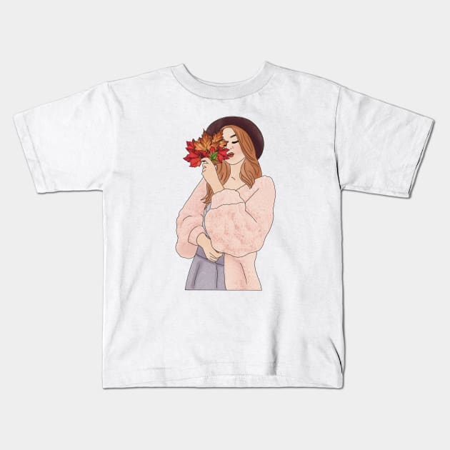 Fall girl (6) Kids T-Shirt by piscoletters